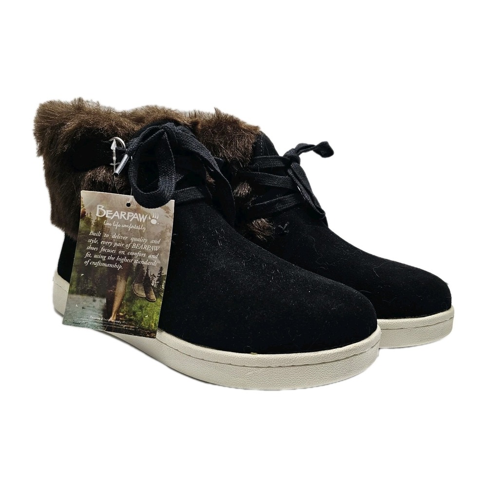 NWT BEARPAW Skyline Boots Size 8 Suede Upper Wool Blend Lining‎ Black Brown